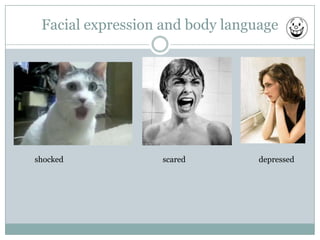 Facial expression and body language




shocked           scared         depressed
 
