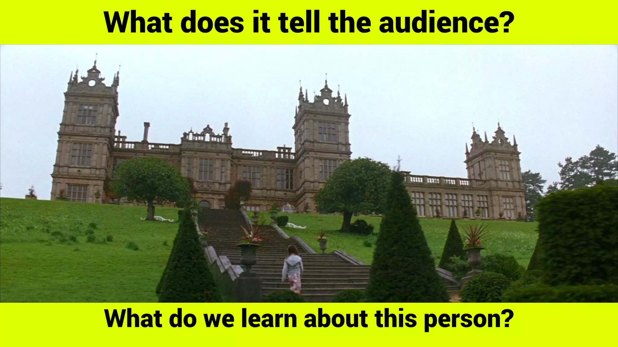 What does it tell the audience?
What do we learn about this person?
 