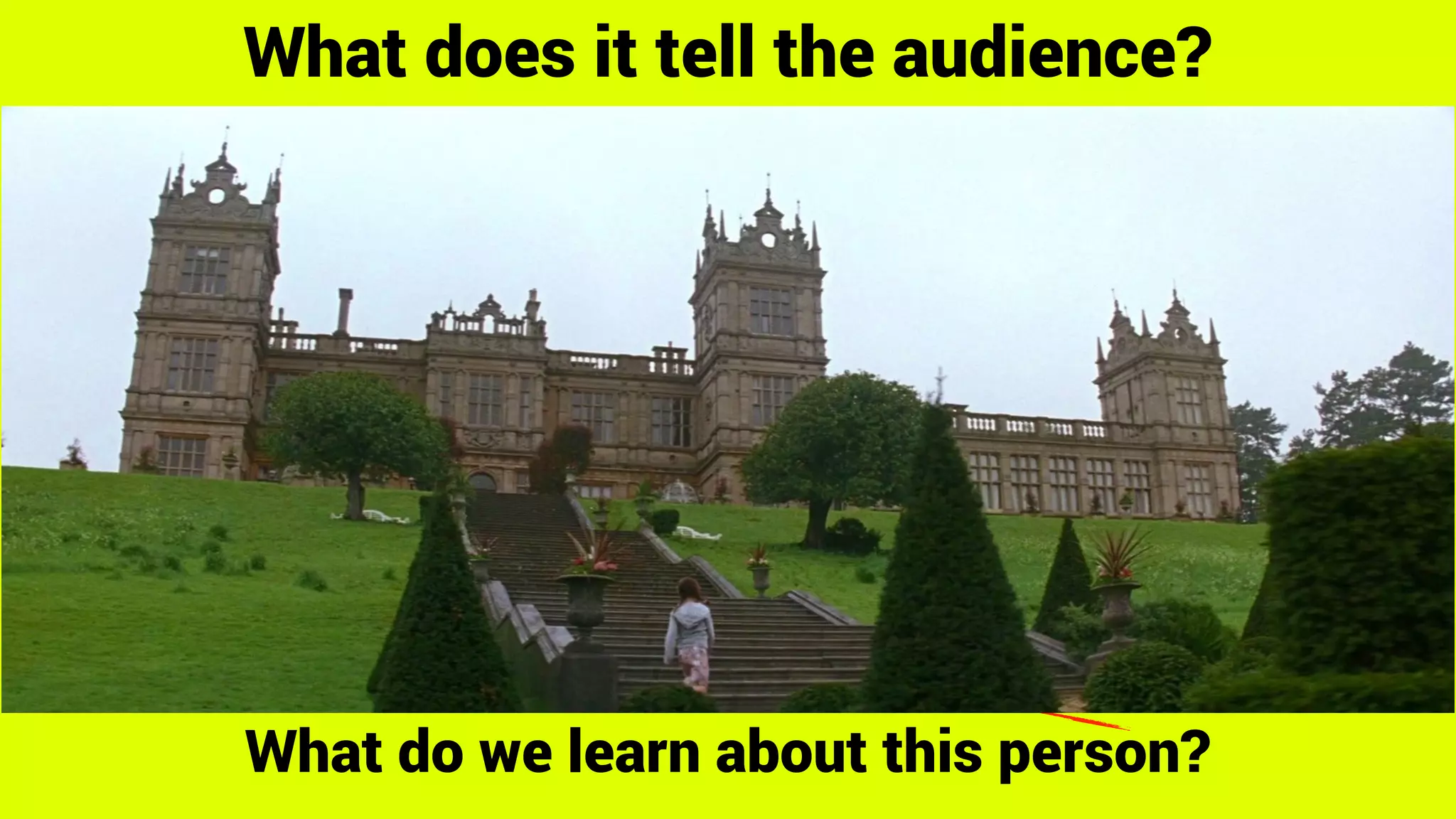 What does it tell the audience?
What do we learn about this person?
 