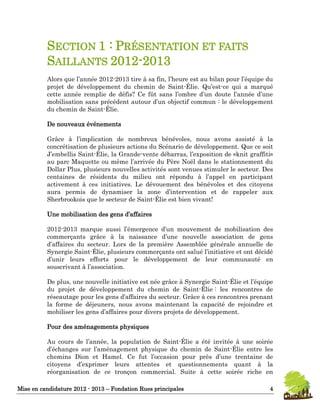 Mise en candidature 2012 - 2013 – Fondation Rues principales 6
PARTENARIAT : Partenariat «visibilité» avec L’info de Saint...