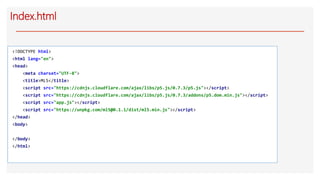 Index.html
<!DOCTYPE html>
<html lang="en">
<head>
<meta charset="UTF-8">
<title>ML5</title>
<script src="https://cdnjs.cloudflare.com/ajax/libs/p5.js/0.7.3/p5.js"></script>
<script src="https://cdnjs.cloudflare.com/ajax/libs/p5.js/0.7.3/addons/p5.dom.min.js"></script>
<script src="app.js"></script>
<script src="https://unpkg.com/ml5@0.1.1/dist/ml5.min.js"></script>
</head>
<body>
</body>
</html>
 