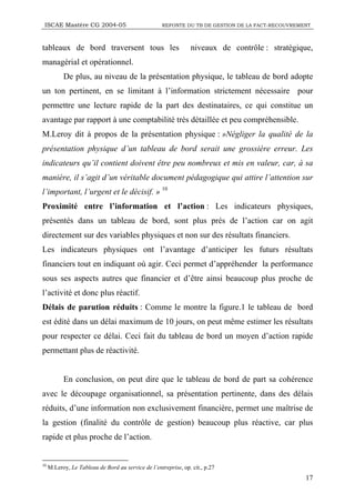 ISCAE Mastère CG 2004-05                           REFONTE DU TB DE GESTION DE LA FACT-RECOUVREMENT



tableaux de bord tr...