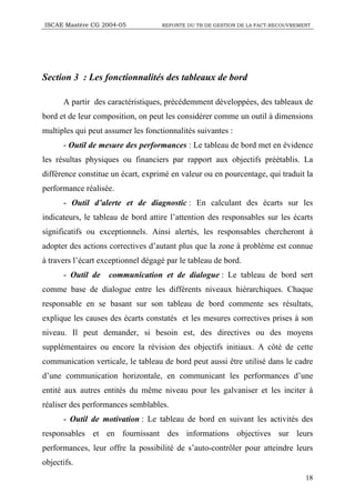 ISCAE Mastère CG 2004-05            REFONTE DU TB DE GESTION DE LA FACT-RECOUVREMENT




Section 3 : Les fonctionnalités d...