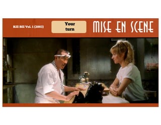 Kill Bill Vol. 1 (2003)

Your
turn

Mise en Scene

Horizontal
Vertical
Diagonal
Lighting
Binary
Triangle
Circular
Shot

Lens/filter/
stock

Form

Staging

Secondary

Framing

Character
proximity

Angle

Density

Depth

 