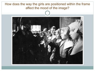 How does the way the girls are positioned within the frame 
affect the mood of the image? 
 