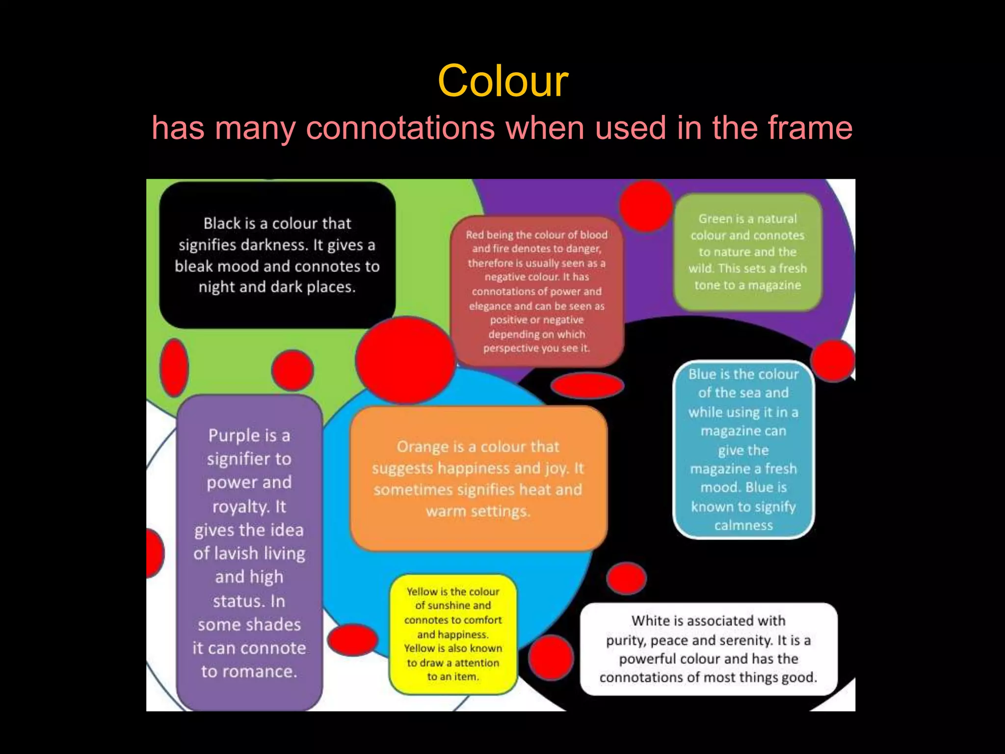 Colour
has many connotations when used in the frame
 