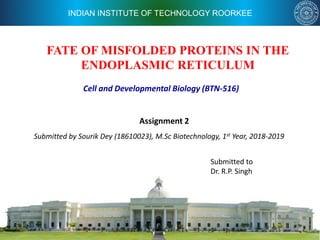 INDIAN INSTITUTE OF TECHNOLOGY ROORKEE
FATE OF MISFOLDED PROTEINS IN THE
ENDOPLASMIC RETICULUM
Assignment 2
Submitted by Sourik Dey (18610023), M.Sc Biotechnology, 1st Year, 2018-2019
Cell and Developmental Biology (BTN-516)
Submitted to
Dr. R.P. Singh
 