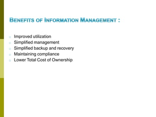 □ Improved utilization
□ Simplified management
□ Simplified backup and recovery
□ Maintaining compliance
□ Lower Total Cost of Ownership
 