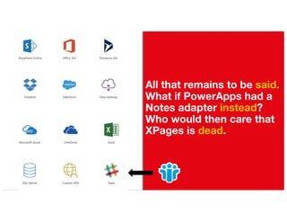 All that remains to be said.
What if PowerApps had a
Notes adapter instead?
Who would then care that
XPages is dead.
 