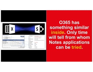 O365 has
something similar
inside. Only time
will tell from whom
Notes applications
can be tried.
 