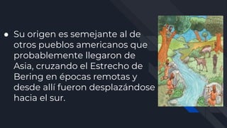 ● Su origen es semejante al de
otros pueblos americanos que
probablemente llegaron de
Asia, cruzando el Estrecho de
Bering en épocas remotas y
desde allí fueron desplazándose
hacia el sur.
 