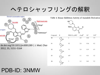 ヘテロシャッフリングの解釈
dx.doi.org/10.1021/jm3001289 | J. Med. Chem.
2012, 55, 5151−5164
PDB-ID: 3NMW
 