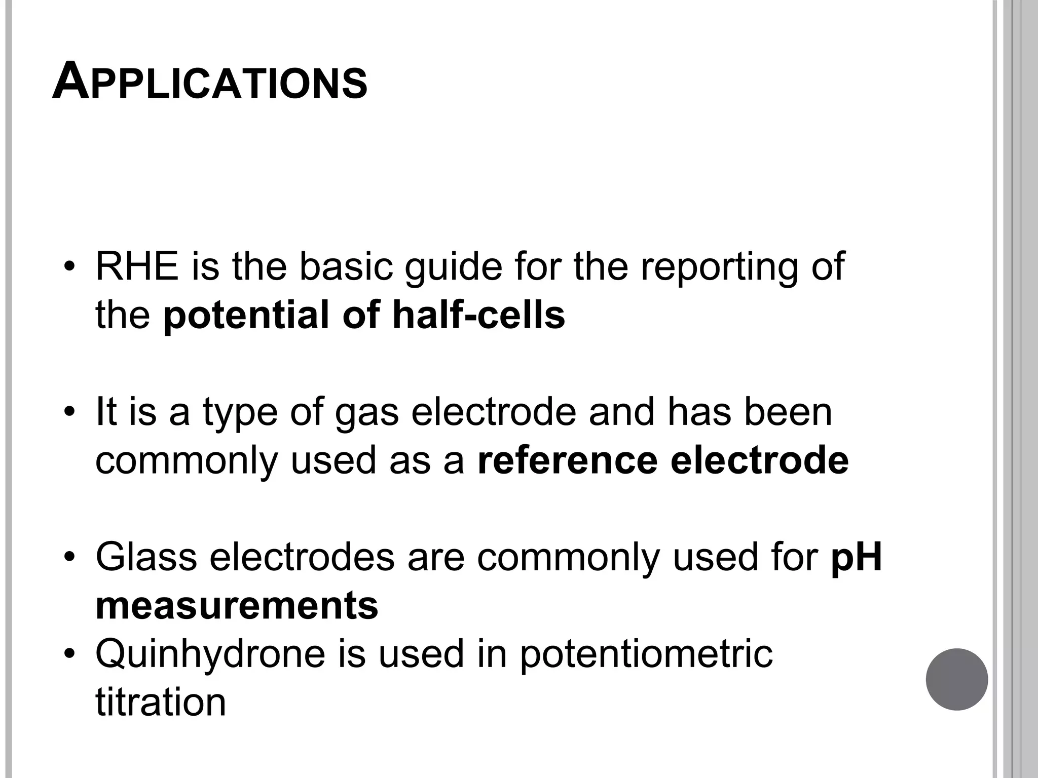 Reversible electrodes with respect to hydrogen ion PPT