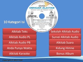 CopyrightCopyright ©© 2015 YLSA2015 YLSA
Alkitab Karaoke
Sekolah Alkitab Audio
Survei Alkitab Audio
Kidung Himne
Bonus Album
Alkitab Audio PB
Alkitab Audio PL
Anda Punya Waktu
Alkitab Teks
Alkitab Suara
©2015 Yayasan Lembaga SABDA
 