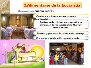 Hay que destacar  cuatro metas:   Conducir a la incorporación viva en la comunidad Cultivar en la celebración eucarística ...