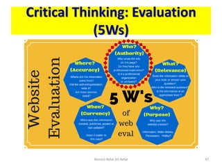 Critical Thinking: Evaluation
(5Ws)
Ahmed-Refat AG Refat 47
 