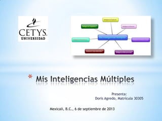 Presenta:
Doris Agredo, Matrícula 30305
*
Mexicali, B.C., 6 de septiembre de 2013
 