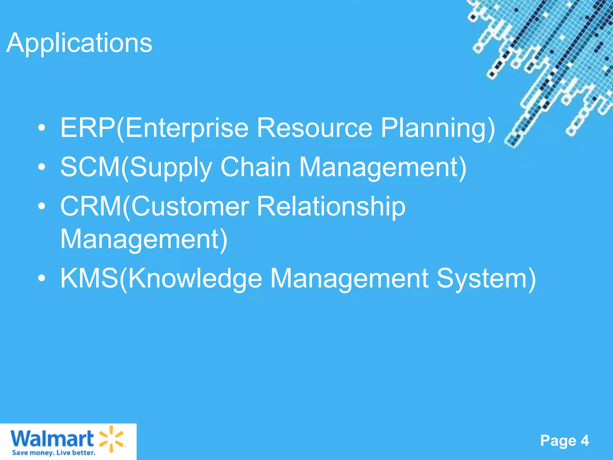 Applications


  • ERP(Enterprise Resource Planning)
  • SCM(Supply Chain Management)
  • CRM(Customer Relationship
    Management)
  • KMS(Knowledge Management System)




               Powerpoint Templates
                                        Page 4
 