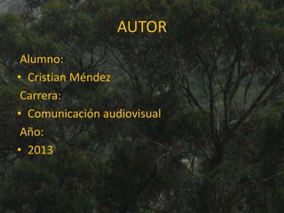 AUTOR
Alumno:
• Cristian Méndez
Carrera:
• Comunicación audiovisual
Año:
• 2013
 