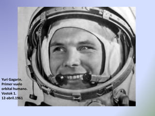 Yuri Gagarin.
Primer vuelo
orbital humano.
Vostok 1.
12-abril.1961
 