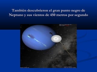 También descubrieron el gran punto negro deTambién descubrieron el gran punto negro de
Neptuno y sus vientos de 450 metros por segundoNeptuno y sus vientos de 450 metros por segundo
 