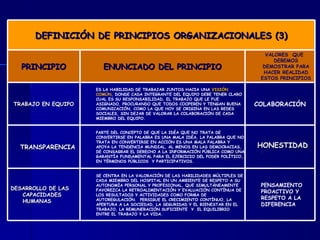 DEFINICIÓN DE PRINCIPIOS ORGANIZACIONALES (3) PRINCIPIO ENUNCIADO DEL PRINCIPIO VALORES  QUE DEBEMOS DEMOSTRAR PARA HACER ...