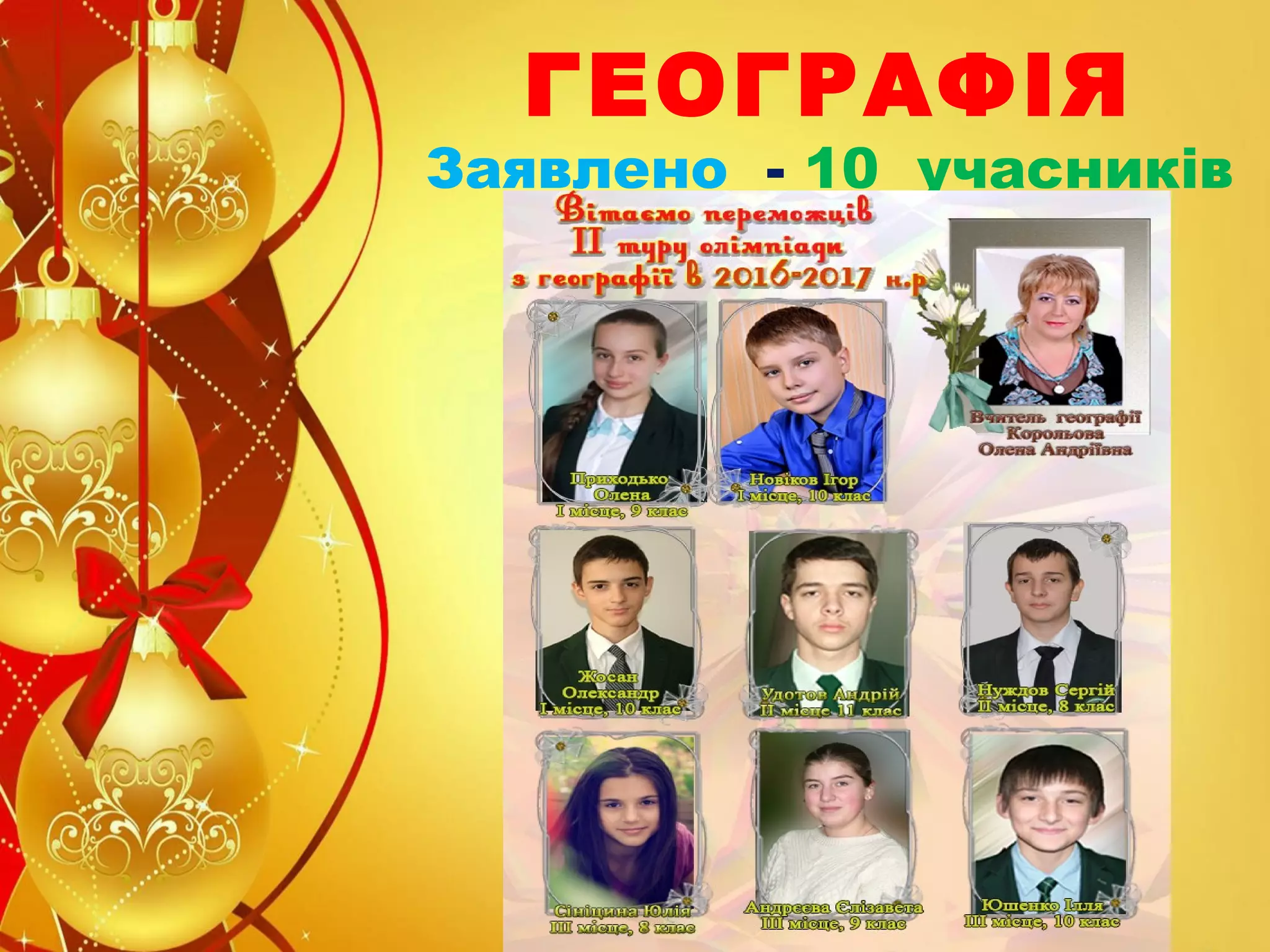 ГЕОГРАФІЯ
Заявлено - 10 учасників
 