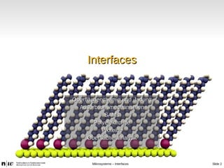 Slide 2Mikrosysteme – Interfaces
InterfacesInterfaces
Oberflächenchemie und -ladungOberflächenchemie und -ladung
Adsorbtio...