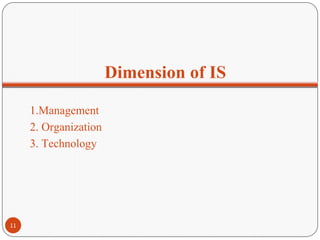 Dimension of IS
1.Management
2. Organization
3. Technology
11
 