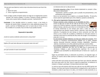 Manual de Evangelismo Personal 
se relaciona esto con tu vida personal. 
Formúlale preguntas a Dios. Al orar ábrele totalmente tu corazón a Dios. 
Dile como le decía David: 
“Examíname, ¡ponme a prueba, ¡pon a prueba mis pensamientos y mis 
sentimientos más profundo!” 
Dios es un ser personal, no un objeto o un concepto filosófico. Él está allí y 
estará cada día esperándote para oírte, hablarte, ayudarte y bendecirte. 
4. ¿Por qué es importante el tiempo devocional? 
Porque crecemos como cristianos en la intimidad con Dios. 
Crecer es algo que se hace de por vida las 24 horas al día. A 
través de la historia hallamos a grandes hombres de Dios que 
dedican tiempo, cada día, para crecer en la intimidad con Dios. 
El tiempo devocional es ese tiempo para estar a solas con Dios. Sin 
interrupciones que desvíen nuestra mente y atención. Jesús buscó lugares 
solitarios. El propósito de este tiempo es tener comunión con Dios. Allí 
oímos su voz a través de su palabra y meditamos en ella para conocer su 
voluntad. Jesús buscó la voluntad de Dios antes de escoger a los discípulos y 
antes de ir a la cruz. 
En este tiempo también hablamos con Dios por medio de la oración. Jesús 
durante su ministerio constantemente hablaba con su padre, dándole 
gracias, buscando dirección, pidiendo fortaleza, alabándole… Nosotros, 
además, necesitamos orar a Dios pidiendo perdón por nuestras faltas. 
Es un tiempo que podemos acompañar con el ayuno. El ayuno es una de las 
herramientas poderosas que Dios nos ha dado para la destrucción de 
fortalezas malignas y para fortalecimiento espiritual. Por lo que te 
sugerimos que acompañes tus devocionales por lo menos con 1 ayuno a la 
semana. 
Según las prioridades divinas, la adoración va primero y, en segundo lugar, el 
servicio. En nuestra vida se debe acentuar la alabanza, la acción de gracias y la 
adoración. 
Lutero solía decir que puesto que tenía tanto que hacer que cada día, dedicaba 
dos horas para estar con Dios. Ante la carga de ocupaciones, la tendencia es 
empezar a trabajar y postergar el tiempo devocional para luego. 
Lo cierto es que esta práctica sólo hace que cada vez sea más difícil apartar ese 
tiempo. Uno tiene que hacerse honestamente la pregunta de si vale la pena su 
ministerio y todo lo que hace en la obra, si él mismo no está creciendo en su 
14 
Iglesia Apostólica de la Fe en Cristo Jesús, A.R. 
Así que para que dejemos nuestra vieja naturaleza tenemos que hacer dos 
cosas: 
1. Nacer de nuevo 
2. Tener un genuino arrepentimiento 
Y esto se llega cuando el Espíritu Santo nos haga ver la magnitud de nuestro 
pecado y de nuestra maldad. Y él viene a nosotros cuando recibimos a 
Jesús como nuestro Señor y Salvador personal. Hechos16:30-31. 
Conclusión: Si haz decidido abrirle tu corazón a Jesús, o has hecho la 
decisión de hacerlo Señor y Salvador de tu vida; pidámosle porque Él te 
ayude a caminar en fidelidad para vivir tu nueva vida en Cristo. Si no le 
has recibido en tu corazón, hoy es el día en que puedes hacerlo. 
Repasando lo Aprendido 
¿Cuál era nuestra condición antes de venir a Jesucristo? 
______________________________________________________________ 
_______________________________________________________ 
Explica ¿Por qué Jesús dijo que era necesario nacer otra vez? 
______________________________________________________________ 
_______________________________________________________ 
¿En qué consiste el nuevo nacimiento? 
_________________________________________________________ 
___________________________________________________ 
14 
23 
23 
 