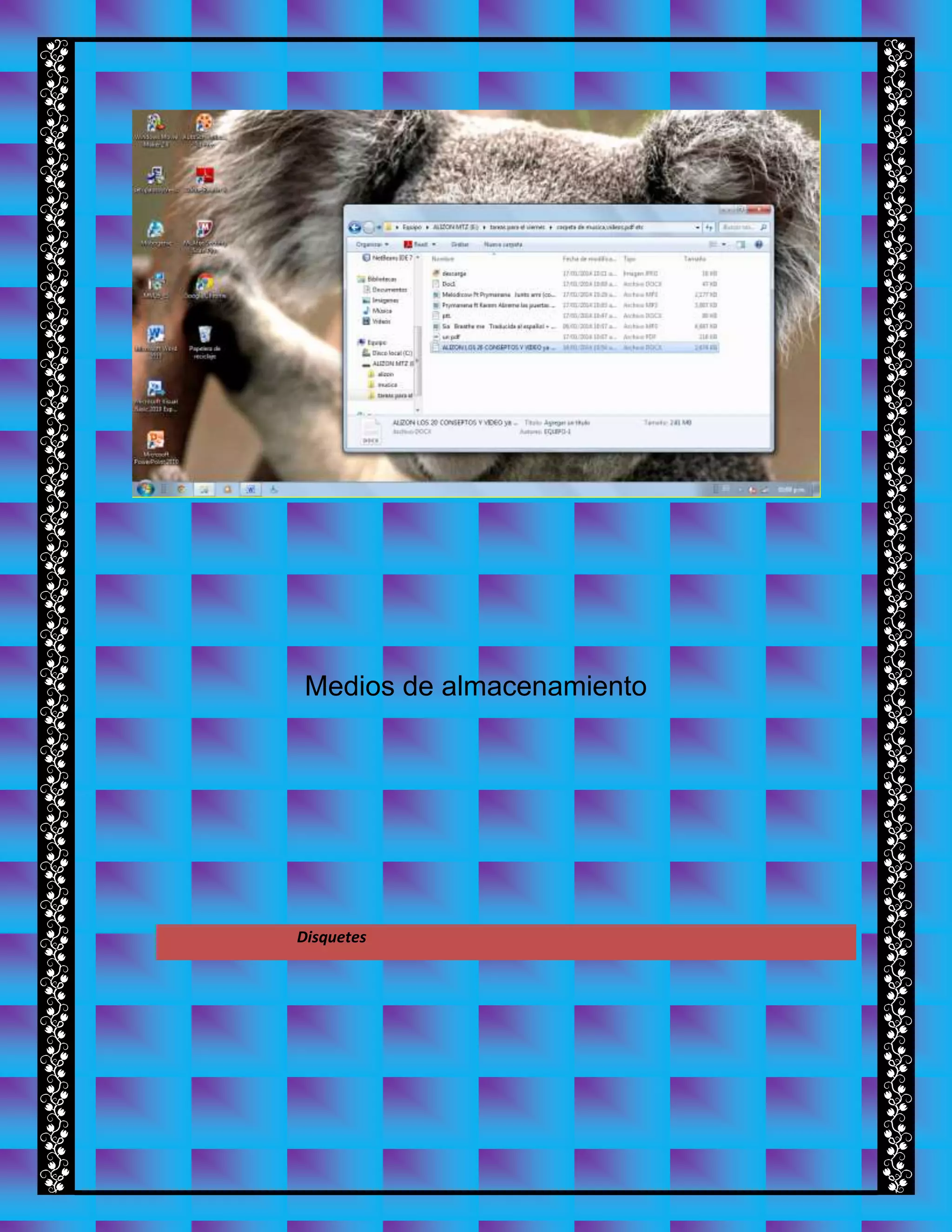Medios de almacenamiento
Disquetes
 