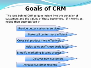 Why Need CRMEvery company do CRM – one way or other.Few Facts : why need CRMNot a single point of contact Communication GapGetting a new customer cost 5 times then retaining existing customer 1% increase in sale with existing customer will boost profit by 17% while 3% in other case