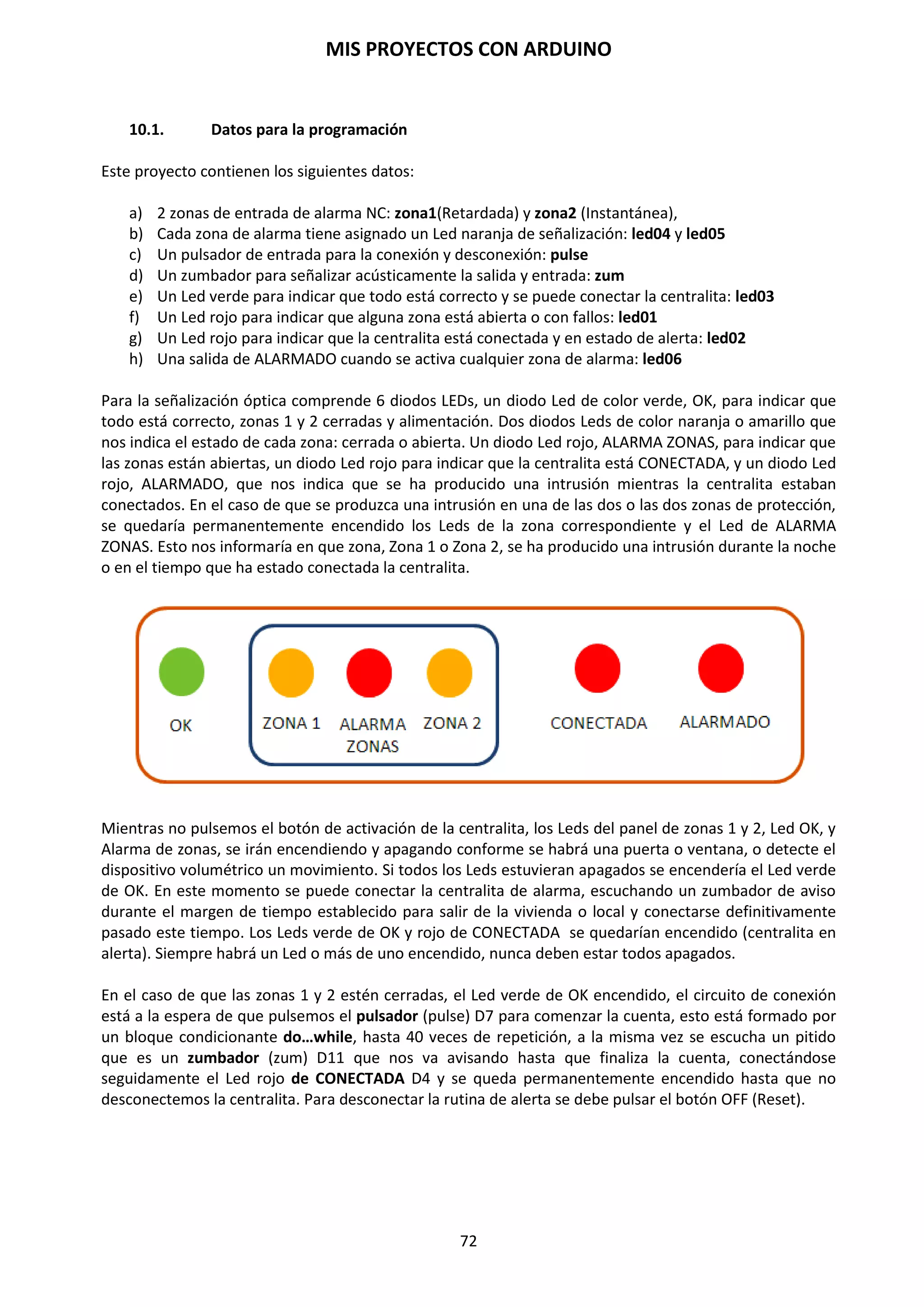 MIS PROYECTOS CON ARDUINO
72
Salida de alta corriente de consumo
A veces es necesario controlar cargas de más de los 40 mA que es capaz de suministrar el
microcontrolador Arduino. En este caso se hace uso de un transistor MOSFET que puede
alimentar cargas de mayor consumo de corriente. El siguiente ejemplo muestra como el transistor
MOSFET conmuta 5 veces cada segundo.
NOTA: El esquema muestra un motor con un diodo de protección por ser una carga inductiva. En
los casos que las cargas no sean inductivas no será necesario colocar el diodo.
int outPin = 5; // pin de salida para mosfet
void setup()
{
pinMode (outPin, OUTPUT); // pin5 como salida
}
void loop()
{
for (int i=0; i<=5; i++) // repetir bucle 5 veces
{
digitalWrite(outPin, HIGH); // active el MOSFET
delay(250); // espera 250 milisegundos
digitalWrite (outPin, LOW); // desactiva el MOSFET
delay(250); // espera250 milisegundos
}
delay(1000); // espera 1 segundo
}
 