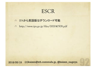 ESCR	
  IPAから英語版はダウンロード可能
  http://www.ipa.go.jp/files/000040508.pdf	
2018/05/19 (c)kaizen@wh.commufa.jp, @kaizen_nagoya
 