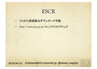 ESCR	
  IPAから英語版はダウンロード可能
  http://www.ipa.go.jp/files/000040508.pdf	
2018/05/19 (c)kaizen@wh.commufa.jp, @kaizen_nagoya
 