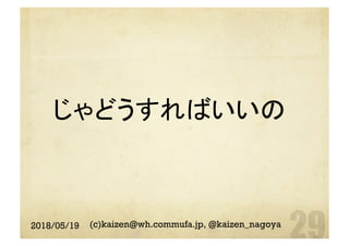 じゃどうすればいいの	
2018/05/19 (c)kaizen@wh.commufa.jp, @kaizen_nagoya
 