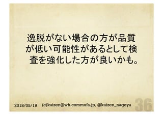 逸脱がない場合の方が品質
が低い可能性があるとして検
査を強化した方が良いかも。	
2018/05/19 (c)kaizen@wh.commufa.jp, @kaizen_nagoya
 