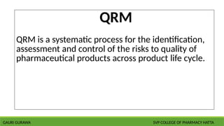 QUALITY RISK MANAGEMENT QRM.BY MISS GAURI GURAWA pptx | PPTX