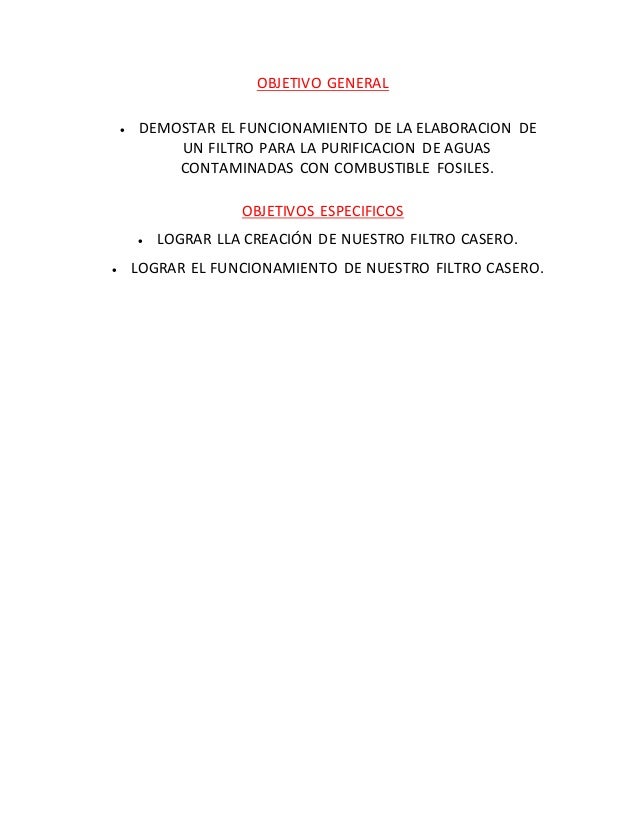 Objetivo de un filtro de agua casero