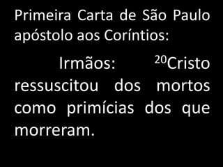 Primeira Carta de São Paulo
apóstolo aos Coríntios:
      Irmãos:      20Cristo

ressuscitou dos mortos
como primícias dos que
morreram.
 