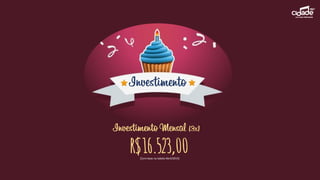 Investimento
Investimento Mensal (3x)
R$16.523,00[Com base na tabela Abril/2015]
 