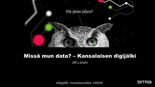 Missä mun data? – Kansalaisen digijälki
28.1.2020
#digijälki #missämundata #IHAN
 