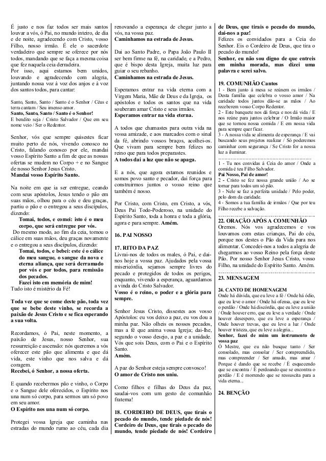 Cantos Conhecidos Para Missa De Primeira Eucaristia Missa Primeira Eucaristia