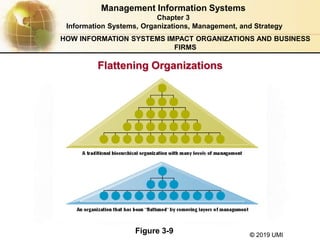 © 2019 UMI
Flattening Organizations
Figure 3-9
Management Information Systems
Chapter 3
Information Systems, Organizations, Management, and Strategy
HOW INFORMATION SYSTEMS IMPACT ORGANIZATIONS AND BUSINESS
FIRMS
 
