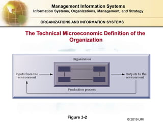 © 2019 UMI
ORGANIZATIONS AND INFORMATION SYSTEMS
The Technical Microeconomic Definition of the
Organization
Figure 3-2
Management Information Systems
Information Systems, Organizations, Management, and Strategy
 