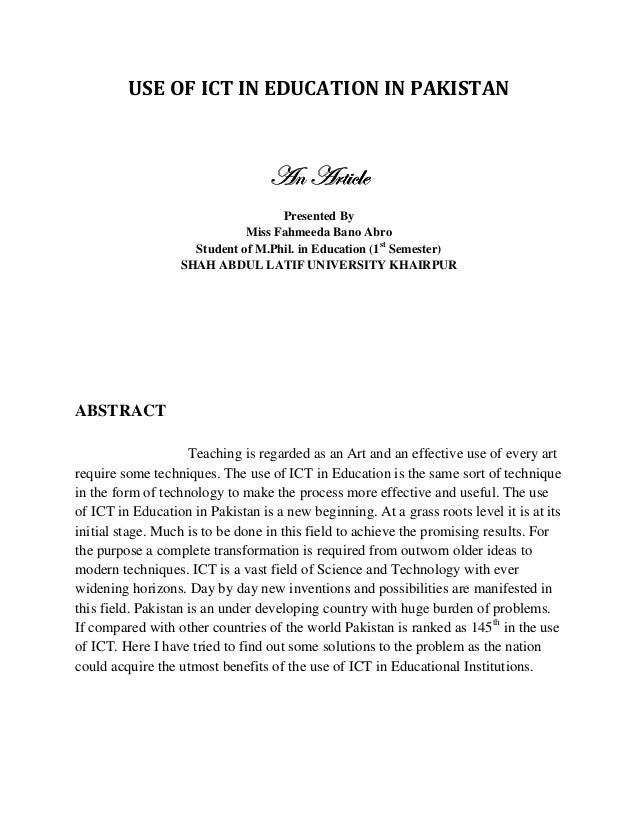 Use Of Ict In Education In Pakistan - 