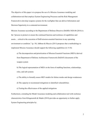 Mission Assurance Framework for Cyber Resiliency | PDF