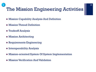 System Mission Thread Mission Engineering the application of System of Systems | PDF