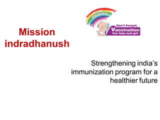 Strengthening india’s
immunization program for a
healthier future
Mission
indradhanush
 