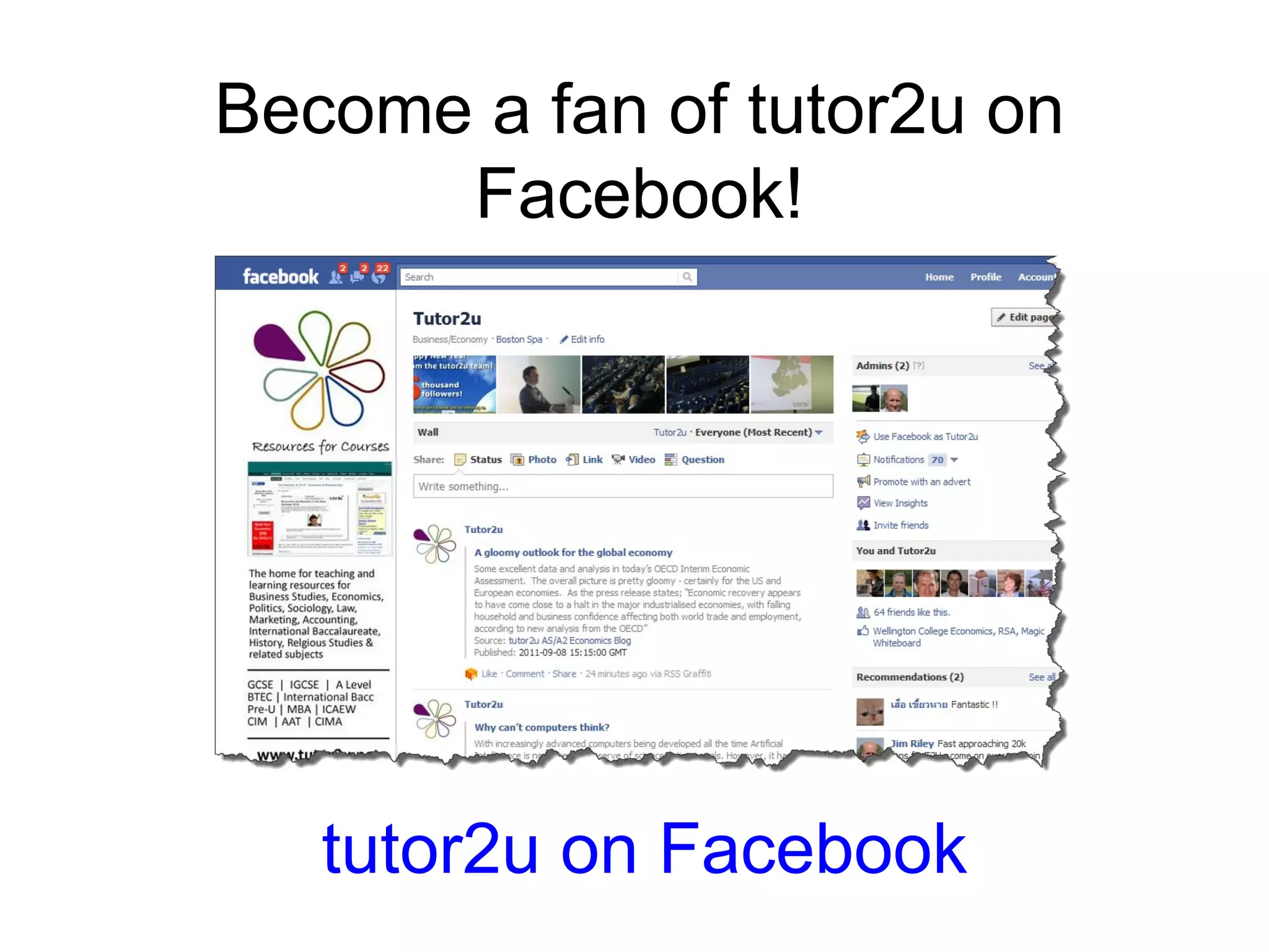 Become a fan of tutor2u on Facebook! t utor2u on Facebook 